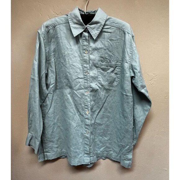 SO Blue Sigrid Olsen Women's Button Down Long Sleeve Linen Shirt Small Pocket - Picture 1 of 8